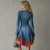Bohemian Lace Patchwork Denim Mini Dress V Neck Slim Fit 2026