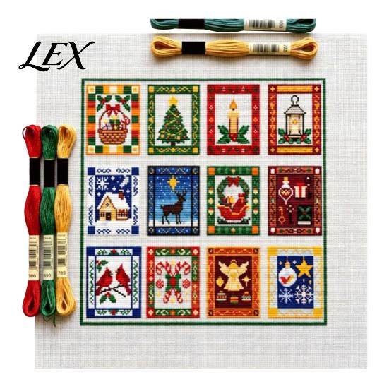 Christmas Art And Craft Projects Cross Stitch Kit, Winter Holiday DIY Embroidery Xmas Starter Kit for Adults Tree Adults, Home Decor Threads Tools