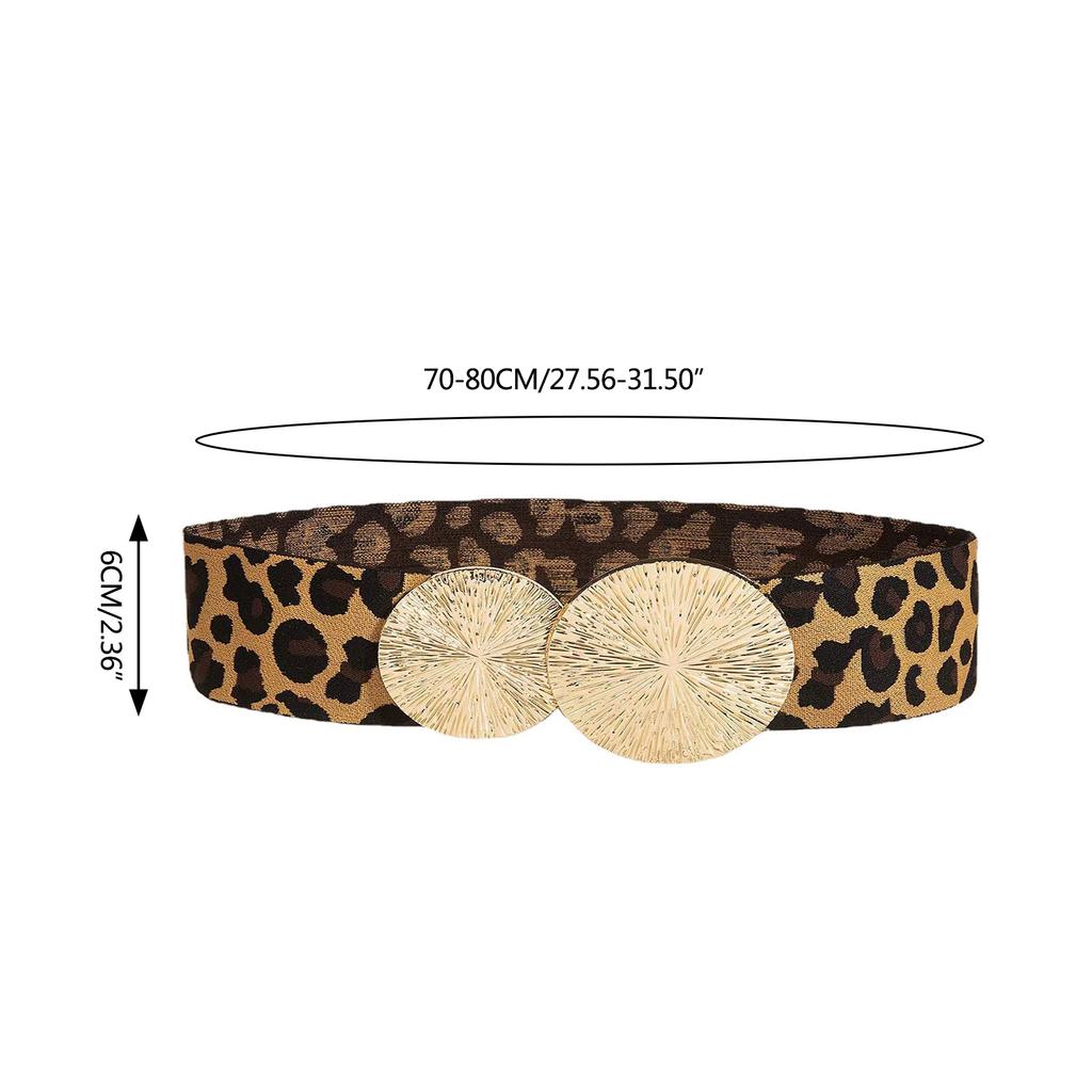Ladies Leopard Print Corset Elastic Wide Waist Belt with Round Buckle Universal Women Banquet Dress Shirt Coat Corset