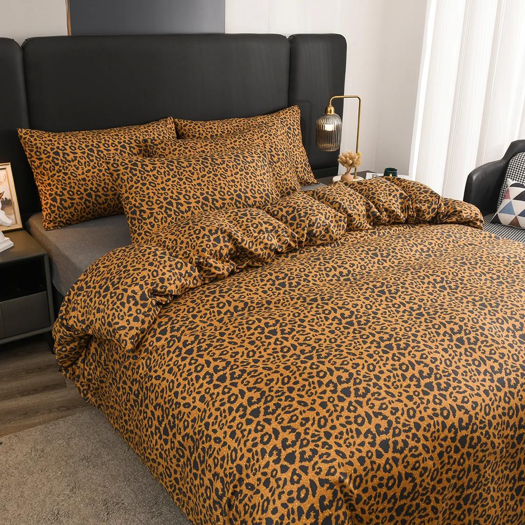 Leopard Print Duvet Cover Set Reversible Bedding Set Wild Animal Cheetah Skin Fur Print Comforter Cover Luxury Quilt Cover King