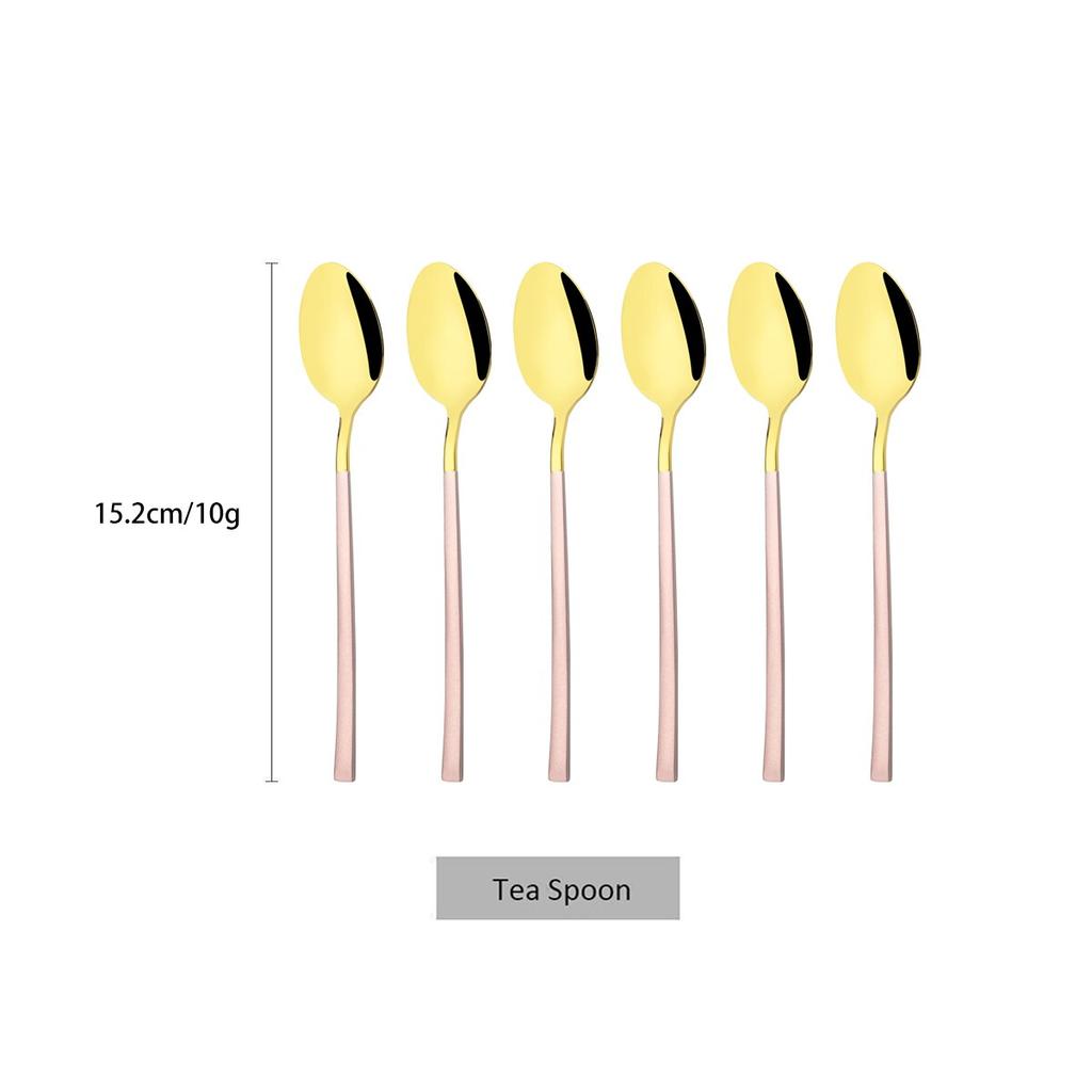 6Pcs White Gold Spoon Cutlery Set Stainless Steel Coffee Tea Spoon Dinnerware Coffee Spoon Flatware Kitchen Silverware