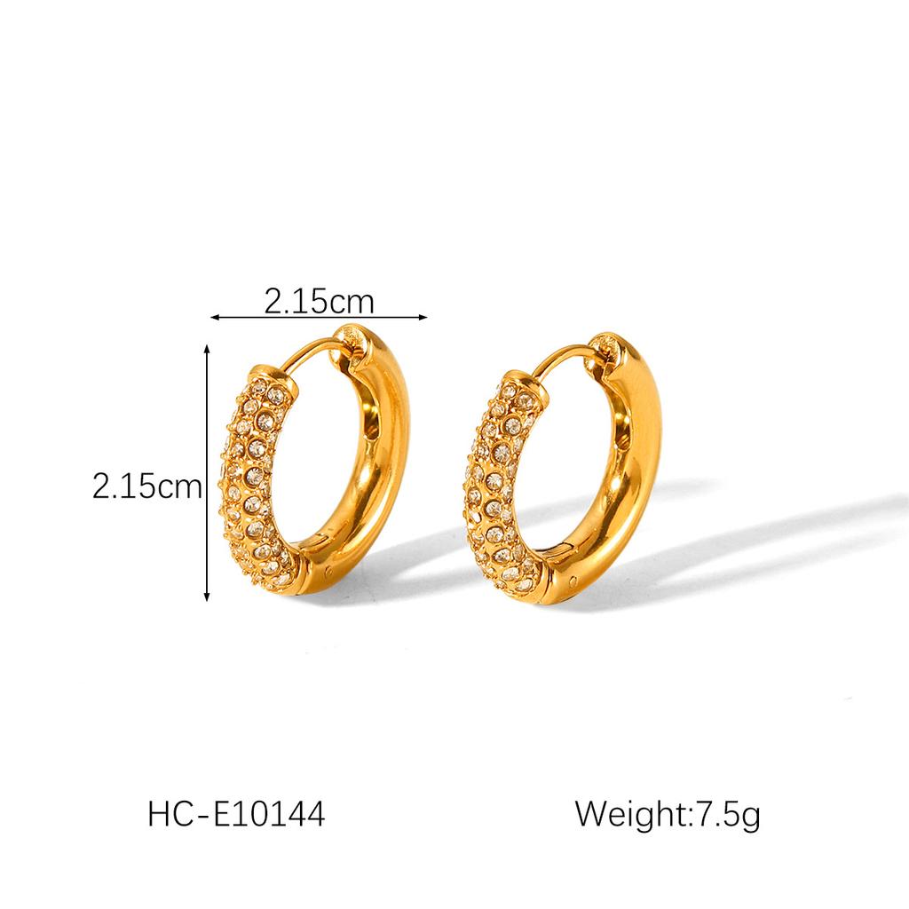 Stainless Steel 18K Gold Earrings for Women, Ins Fashion Versatile Diamond-studded Earrings, Titanium Steel Hoop Earrings
