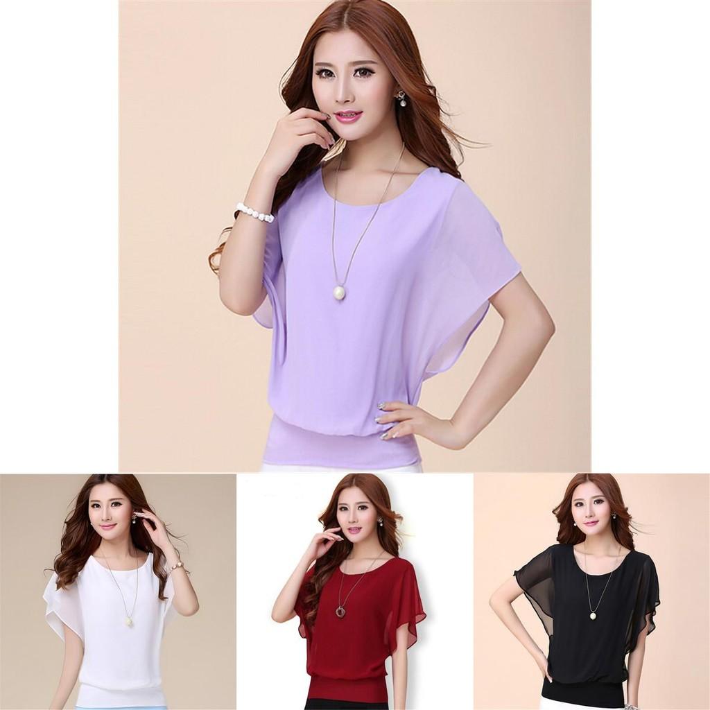 Luxurious Plus Size Chiffon Blouse With Elegant Ruffle Batwing Short Sleeves