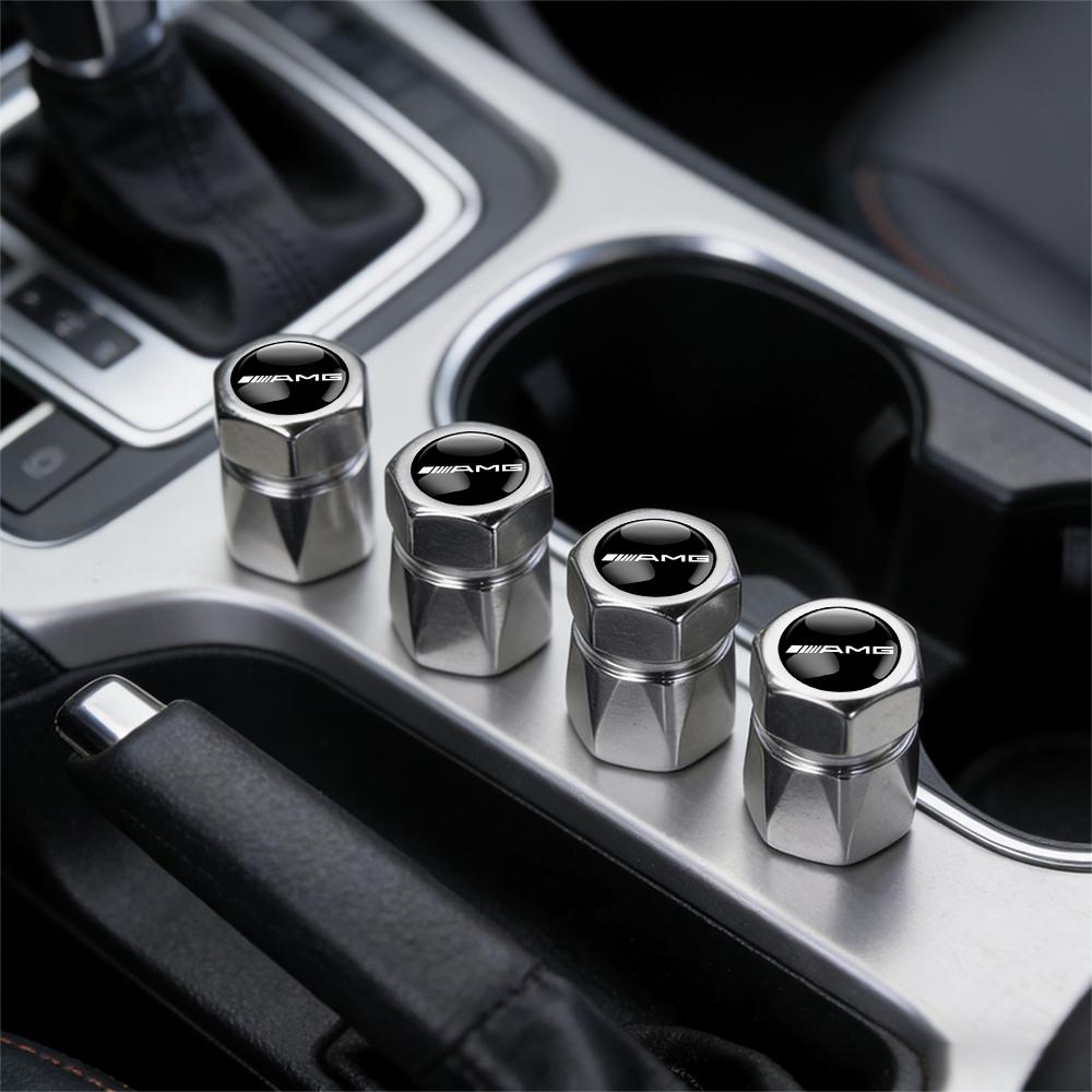 4Pcs Car Tire Valve Caps Metal Wheel Dust Covers Accessories FOR Mercedes Benz AMG W204 W205 W203 W211 W212 W213 W201 W210 W124