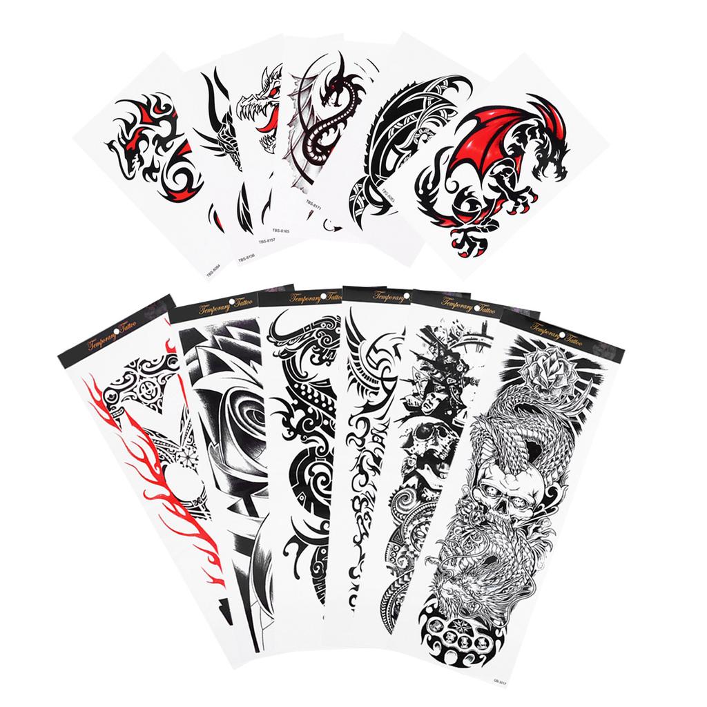 6pcs Full Arm Waterproof Temporary Tattoos 6pcs Half Arm Shoulder Tattoos for Men Women