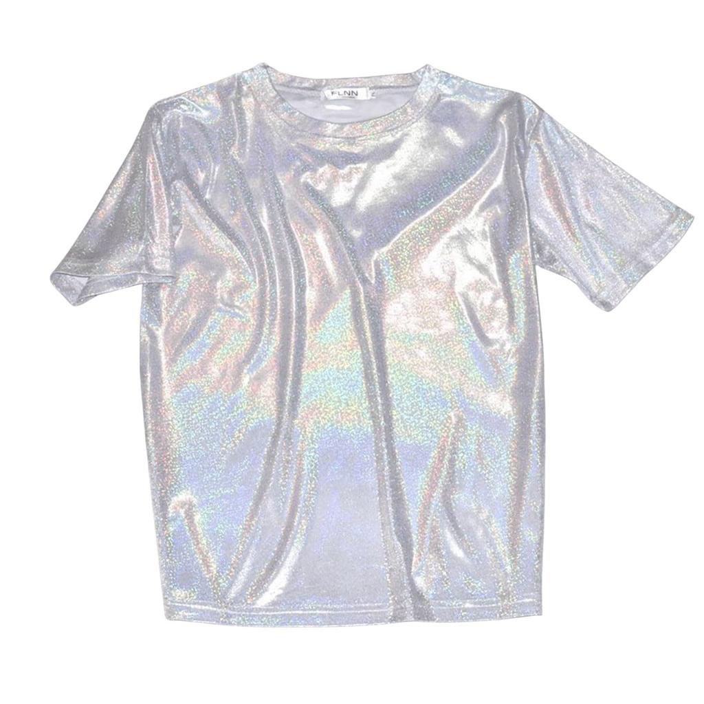 Short Sleeve Loose Fit T Shirt for Adults Holographic Crew Neck Casual Top Unisex Style Comfortable Wear
