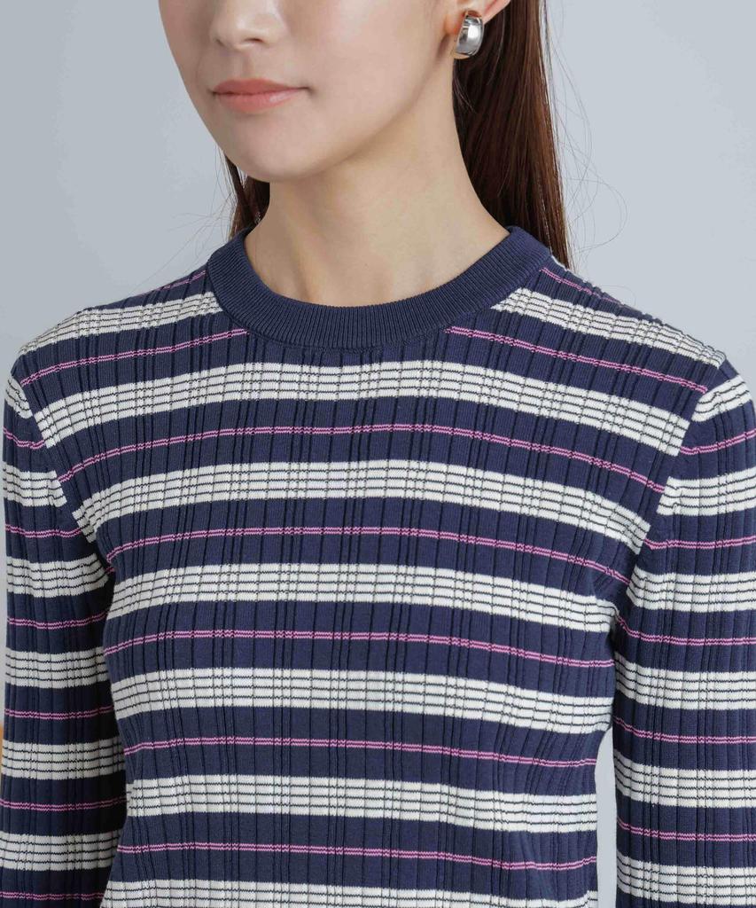 Nano Universe Random Rib Border Knit Top be paired with other Medium Navy (Can items)