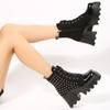 Fashion Fall New Chunky Single Shoes Women's Round Head Suede Side Zipper Front Strap Rivet Thick Sole Non-slip Ankle Boots