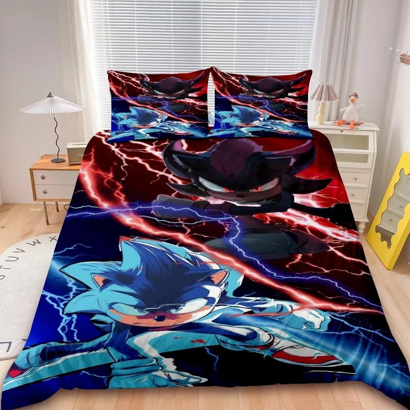 Sonic 2/3pcs Duvet Cover Cartoon Cool Bedding Set Comforter Cover for Children Gifts Queen King Bedroom Decor