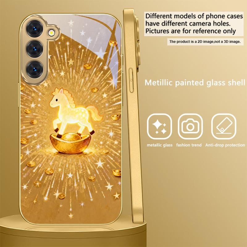 The shining golden pony For Samsung Galaxy S20 FE S21 S22 S23 Plus S24 Ultra S25Ultra S21+ S9+ S22Plus Golden glass phone case