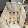 American lazy chic bear embroidered hooded sweater men and women spring and autumn retro oversize zipper jacket
