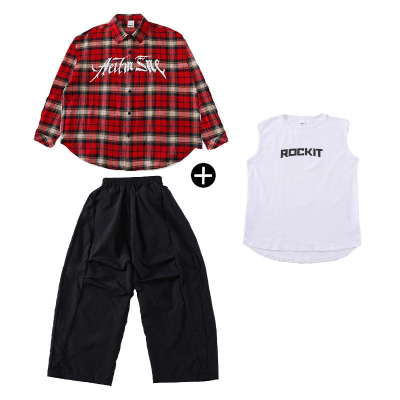 Trendy Kids Hip Hop Plaid Outfit Set for Boys & Girls - Street Dance & Performance Wear