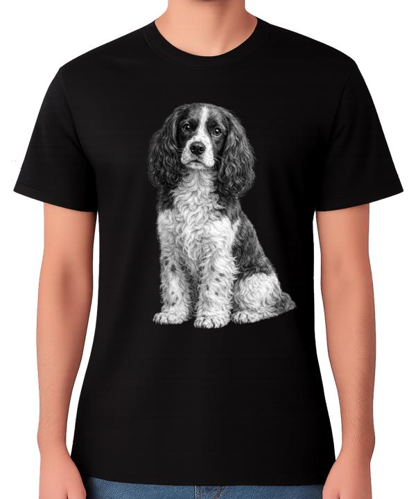Cocker Spaniel Dog T-Shirt Black White Spaniel Pet Lover Unisex Tee S