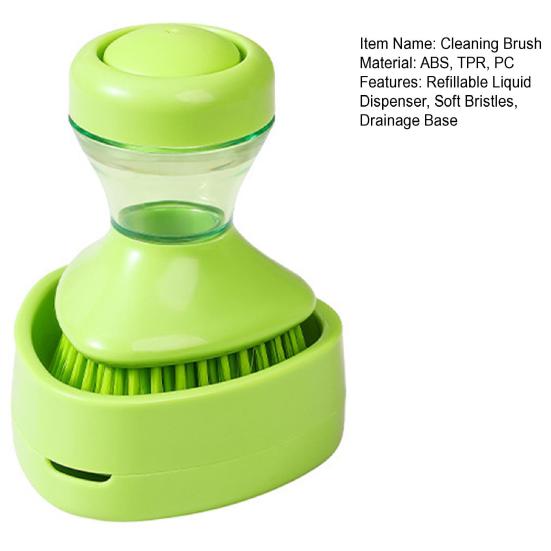 Cleaning Brush with Refillable Liquid Dispenser Soft Nylon Bristles Non-Stick Oil Removal Kitchen Brush Hand Protection Cleaning Brush