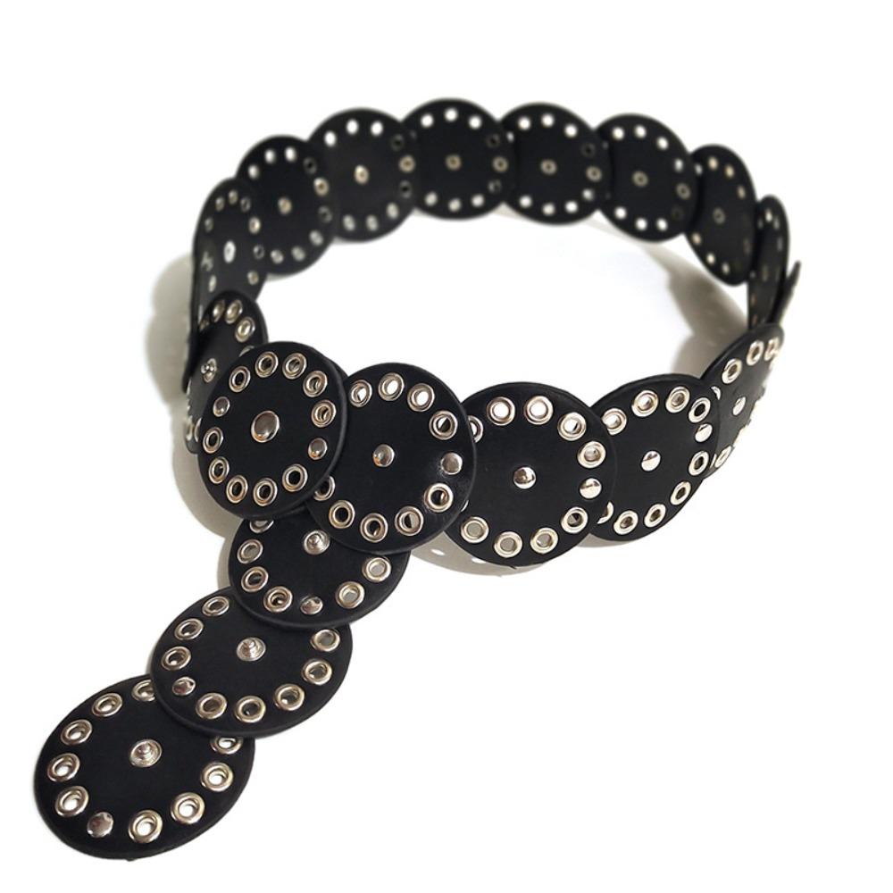 Y2k Disc PU Hollow Belt Zinc Zinc Alloy Concho Waistband Adjustable Rivet Wide Belt Festival