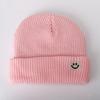 Cute Smiley Face Label Wool Hat Women's Autumn and Winter Warm Trend Versatile Ear Protector Black Knitted Hat Men