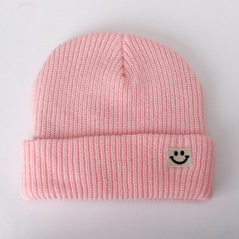 Cute Smiley Face Label Wool Hat Women's Autumn and Winter Warm Trend Versatile Ear Protector Black Knitted Hat Men