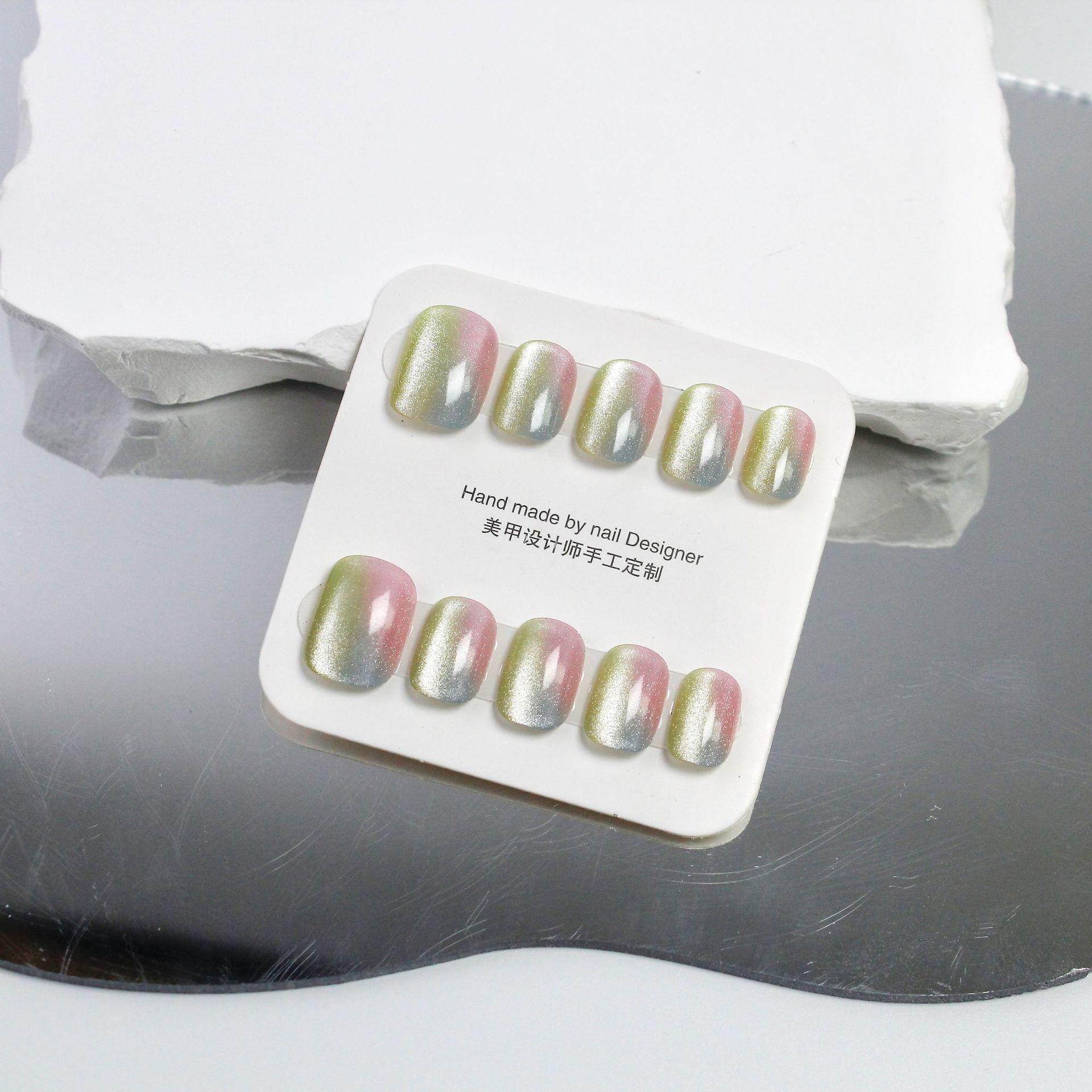 

Jiaolong Cat Eye Nail Tips: Handmade, Wearable, Colorful Nail Art Stickers Extra Small
