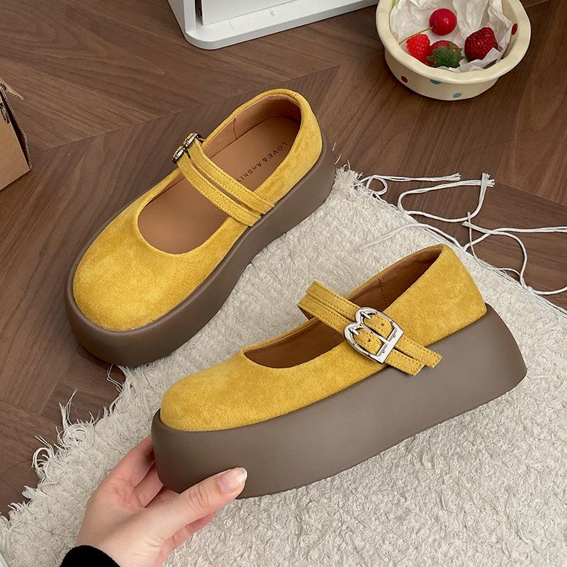 

Yellow retro round head shallow mouth platform single shoes women s 2025 new summer skirt height increase versatile Mary Jane shoes 40 жёлтый