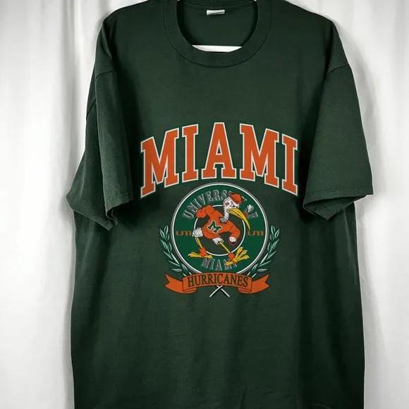 Vintage NCAA Miami Hurricanes Logo Green Color Unisex T shirt S-5XL KH18375 L
