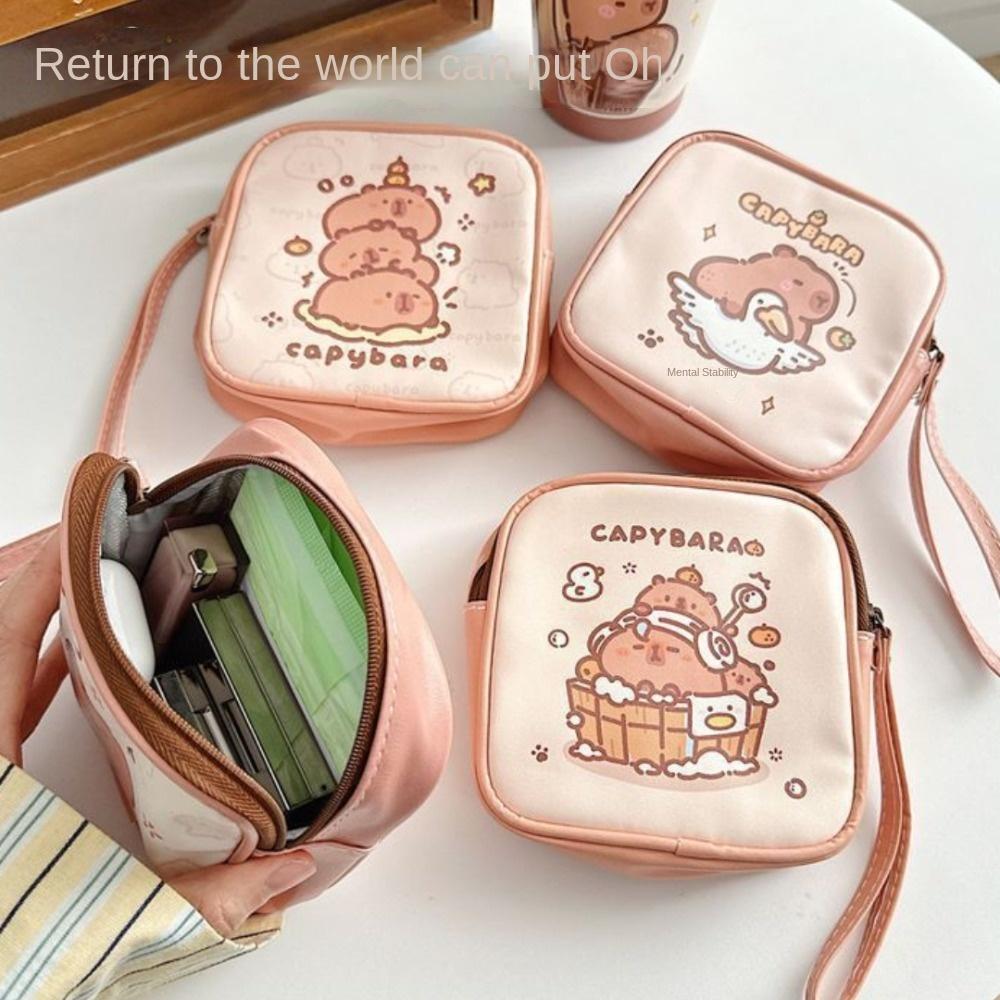 

PU Tamper-Proof Storage Bag Cute Tissue Storage New Capybara Sanitary Mat Bag A