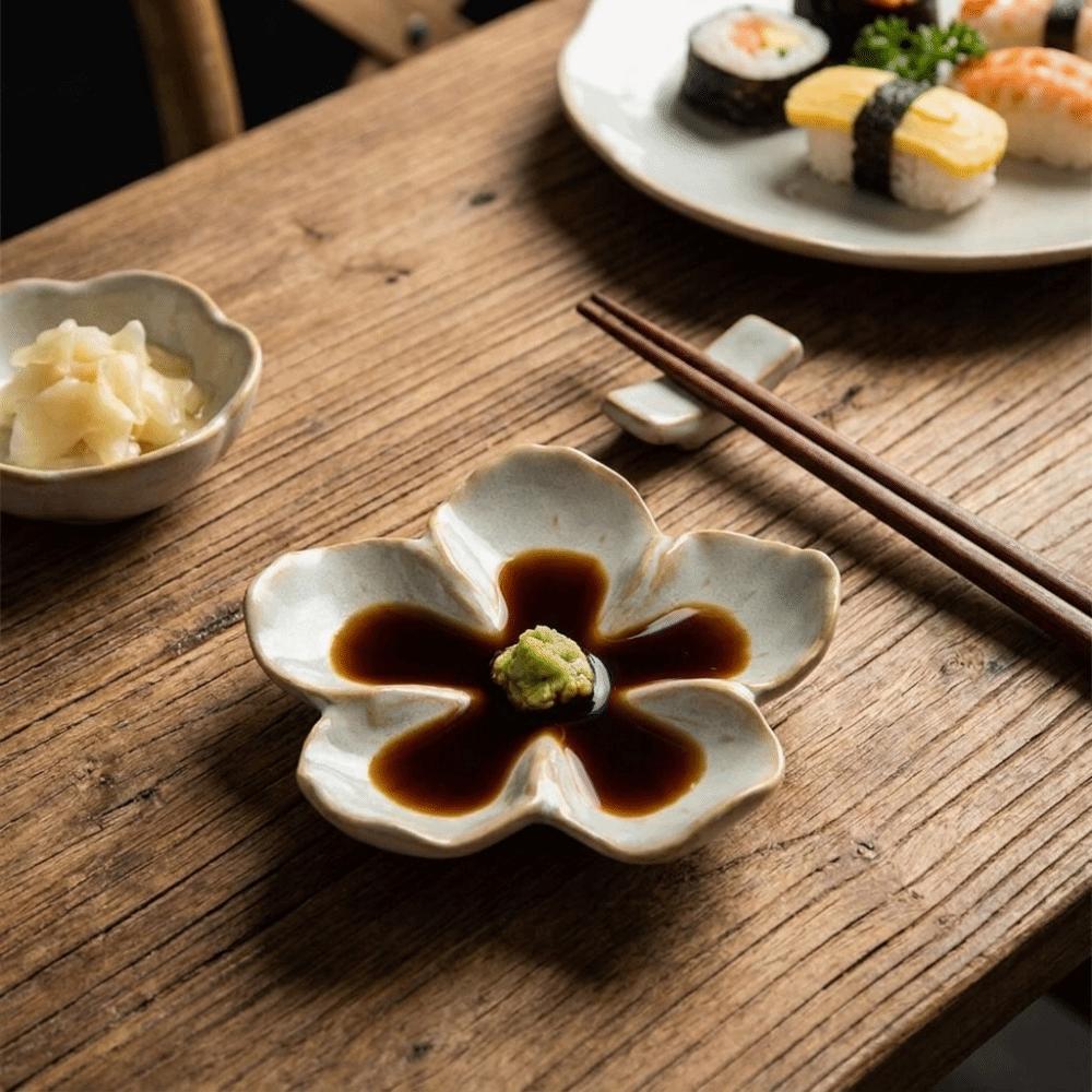 Multi-color Ceramic Dipping Plate Vintage Seasoning Sauce Dish Decorative Petal-Shaped Dish Party