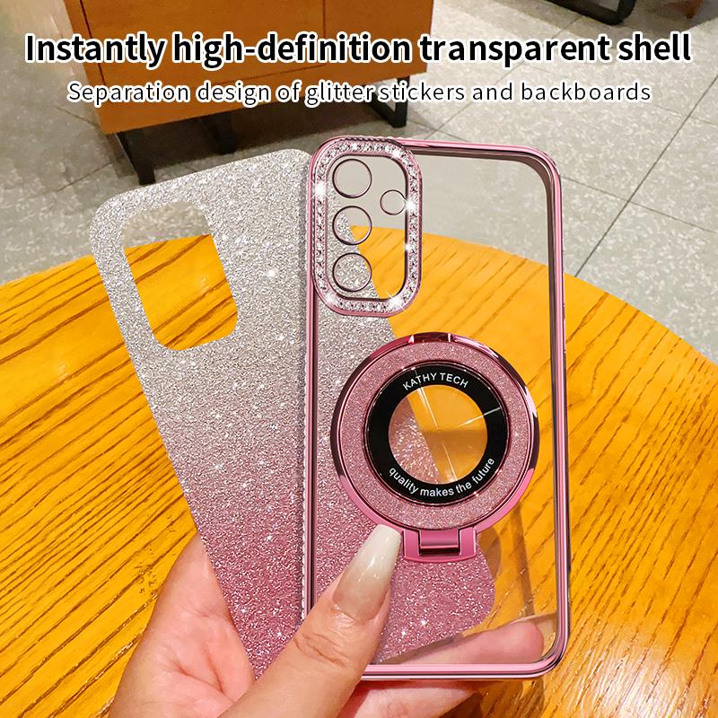 Diamond Glitter Plating For Magsafe Phone Holder Case For Samsung Galaxy A15 A14 A13 A55 A54 A53 A52 4G 5G Stand Silicone Cover
