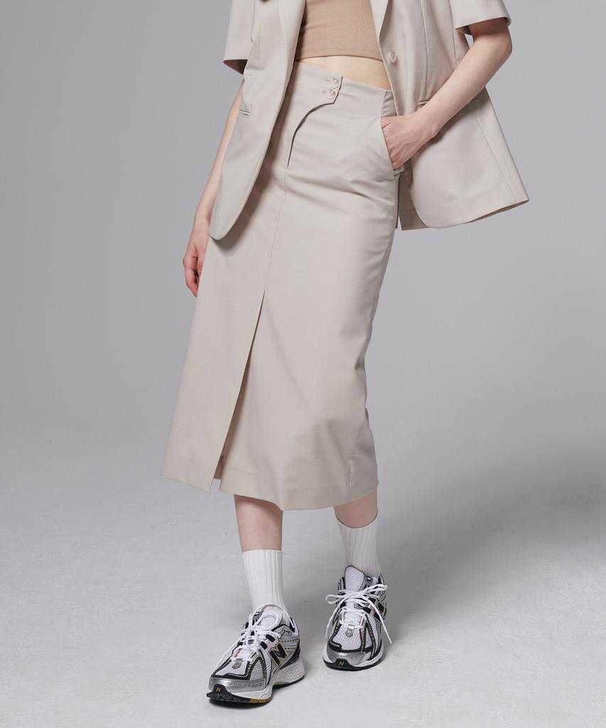 Aussel Summer Wool Midi Skirt Beige