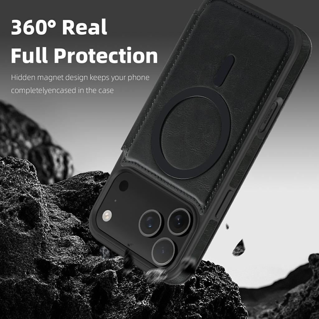 For iPhone 17 Pro Case Compatible with MagSafe RFID Blocking Card Holder Leather Phone Cover