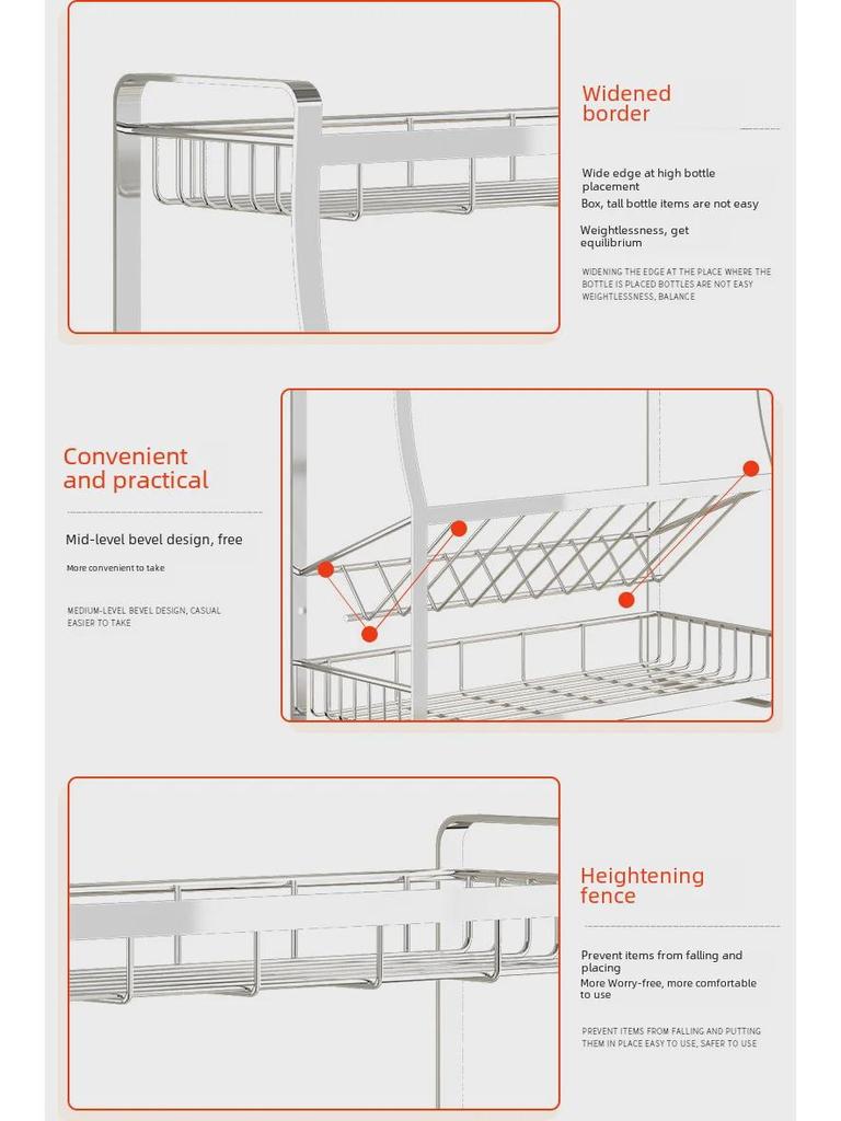 Multifunktionales Küchen-Gewürzregal und Aufbewahrungsorganisator aus Edelstahl 304