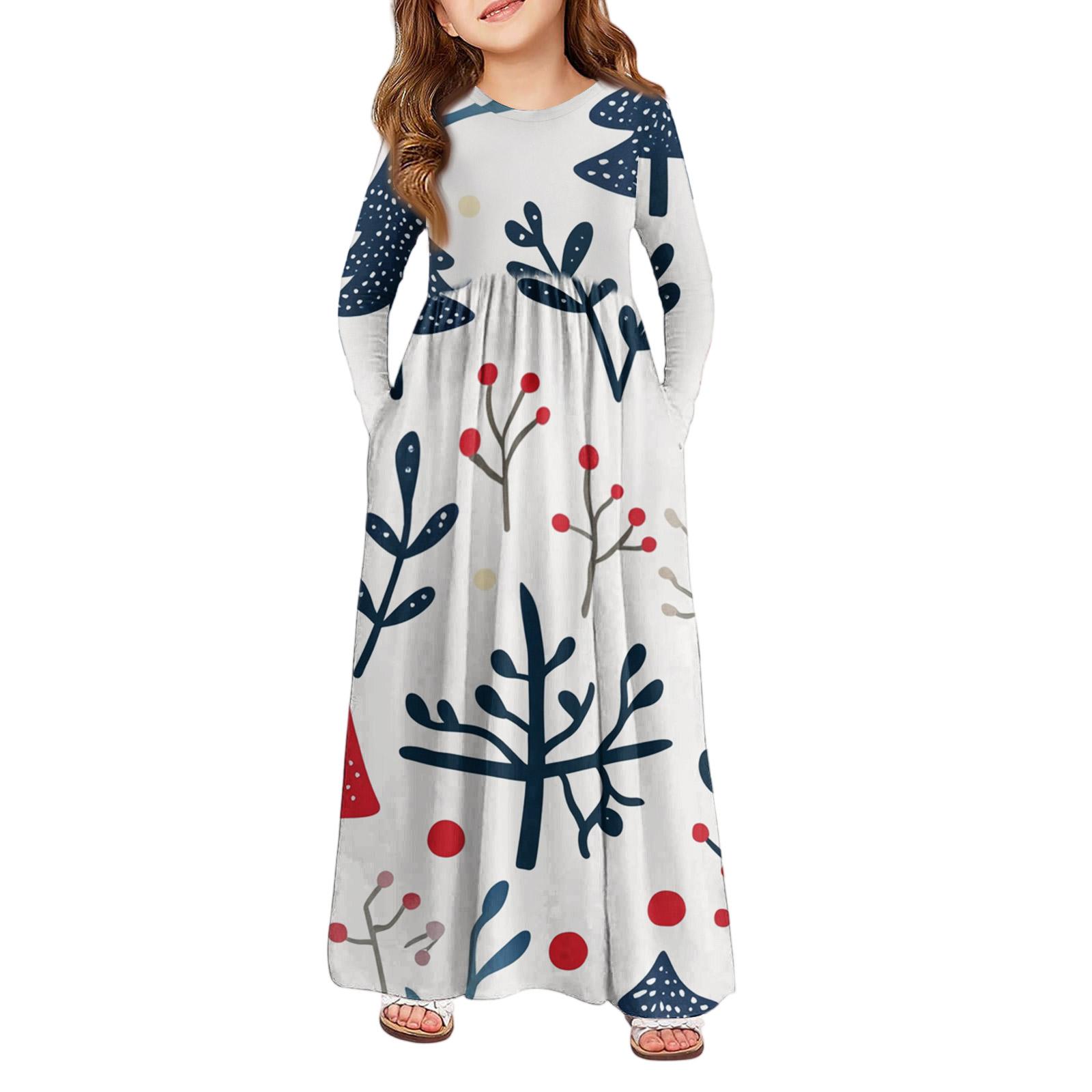 

Девичье платье макси - Платье с длинным рукавом и карманом на Рождество 120