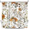 Fall Pumpkin Maple Leaf Shower Curtain, Autumn Thanksgiving Harvest Orange Pumpkin Design Bath Curta for Bathroom, Watercolor Floral Decor Waterproof