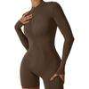 European-American Zipper Long-Sleeve Sexy Tight Jumpsuit - Brushed Nude Yoga Suit