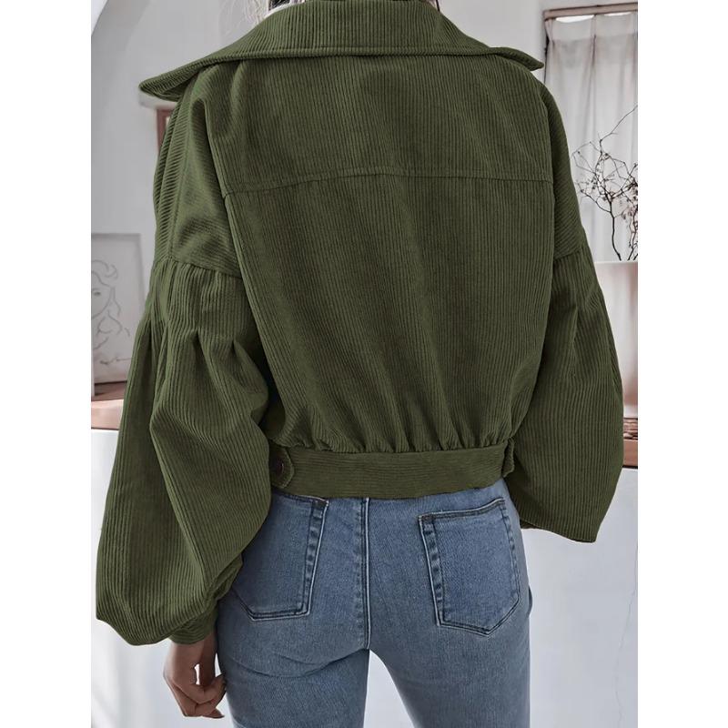 Women Loose Lantern Long Sleeve Corduroy Casual Short Jacket Outerwear