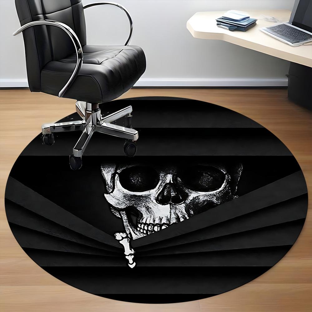 1pc Skull Pirate Office Round Area Rug, Mat Suitable For Office, Under Office Chairs Bedroom Living Room Home Decor, Room Deco
