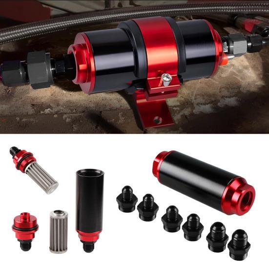 Aluminum Racing Fuel Filter 44mm/50mm with AN6/AN8/AN10 Fittings 60/100 Micron Filter Universal Engine Fuel Purifier Filter for Cars Trucks &