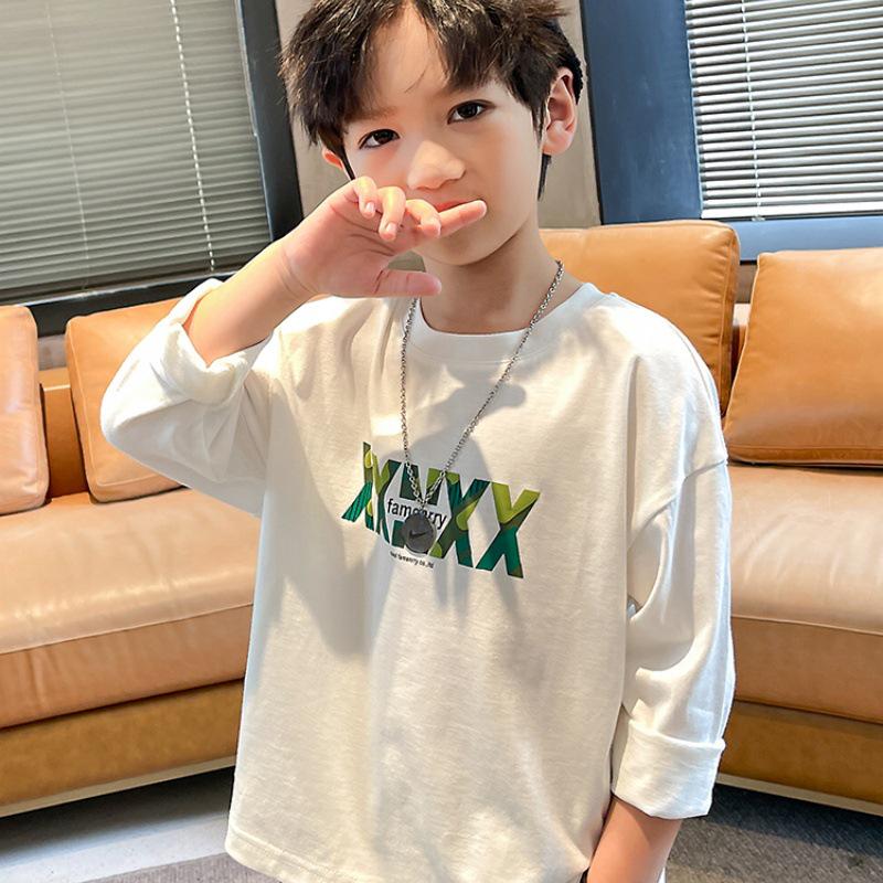 Kids' Pure Cotton Casual T-Shirt - Versatile Spring & Autumn Layer for Boys