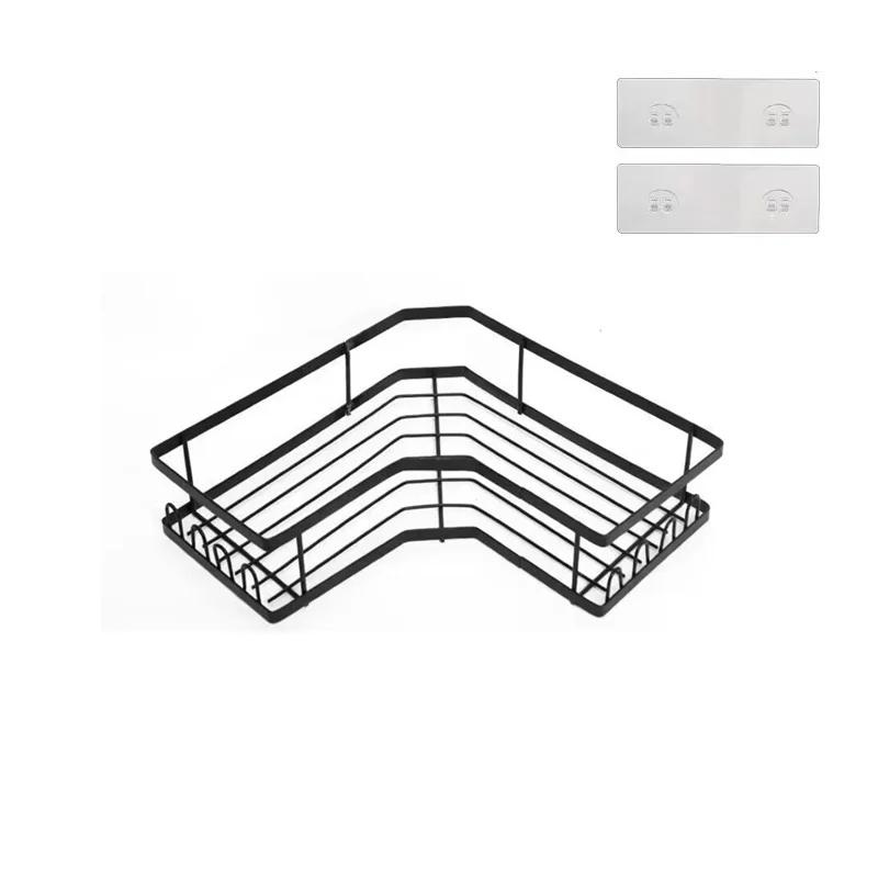 Black bathroom storage rack without punching bathroom triangle storage rack wall mounted shampoo and washbasin storage supplies