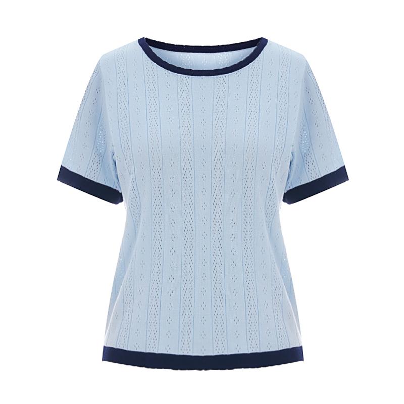 TVIEW Line Contrast Pattern Eyelet Knit_V6B-Ckn006