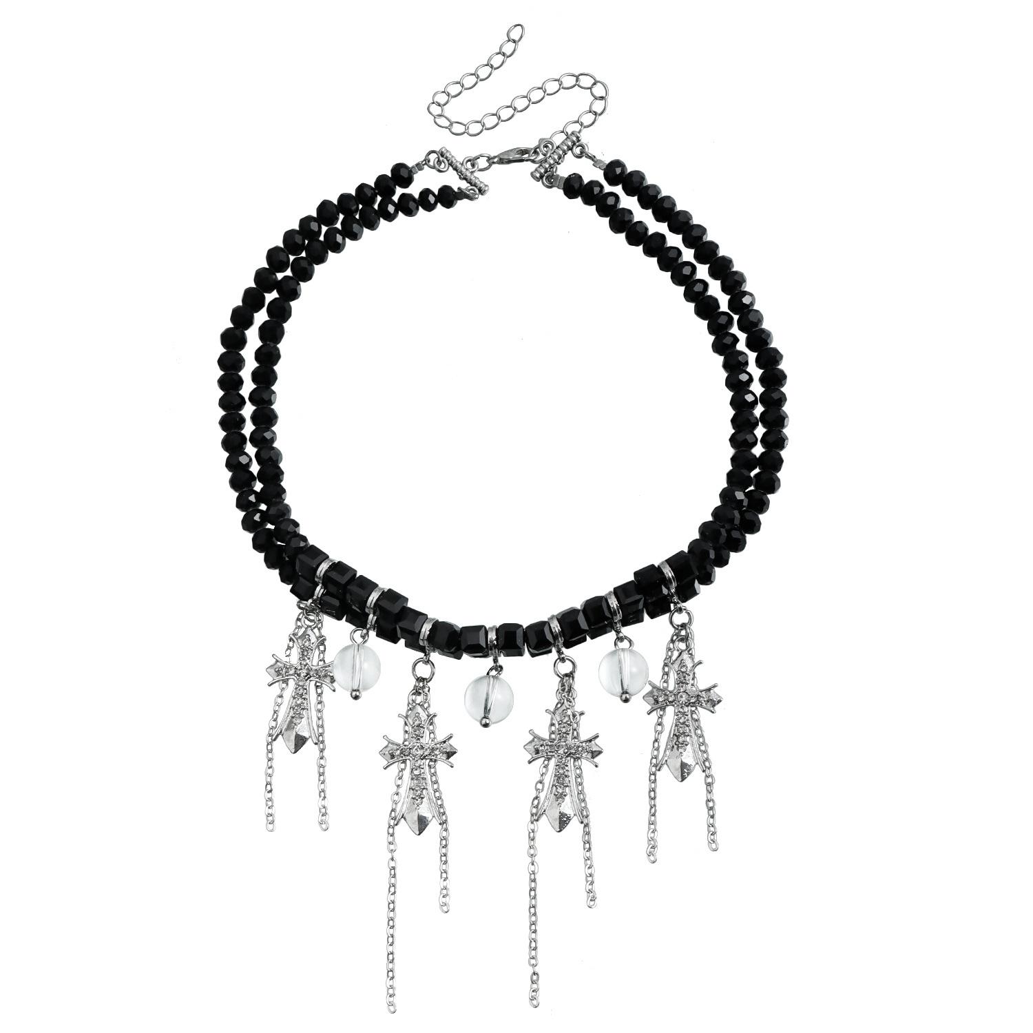 

Jewelry Diamond Cross Glass Ball Fringed Collarbone Chain Neck Chain Sweet Cool Babes Wind Necklace