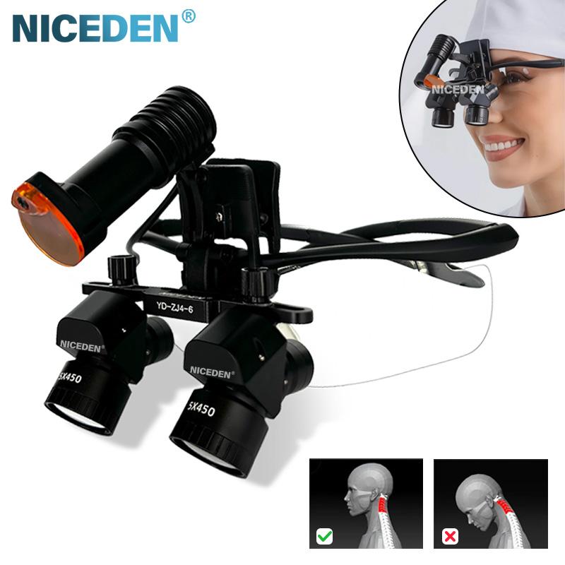 Niceden 4X 5X 6X Dental Binocular Magnifying Loupes 5W Surgery Medical Headlamp Lithium Battery 300-600mm
