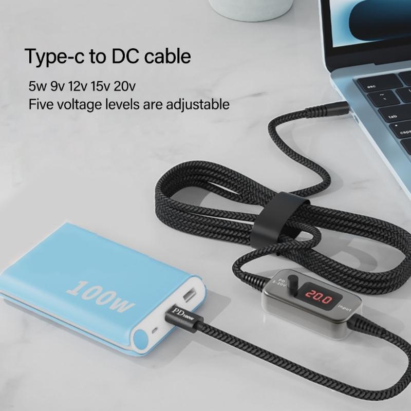 Adjustable Voltages USB C To DC5525 Charging Cable PD100W With 34 Conversion Heads For Laptops Routers And Electronics