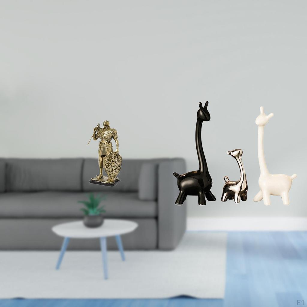Nordic Resin Knight And Ceramic Giraffe Figurine Abstract Art Sculpture Modern Centerpiece Office