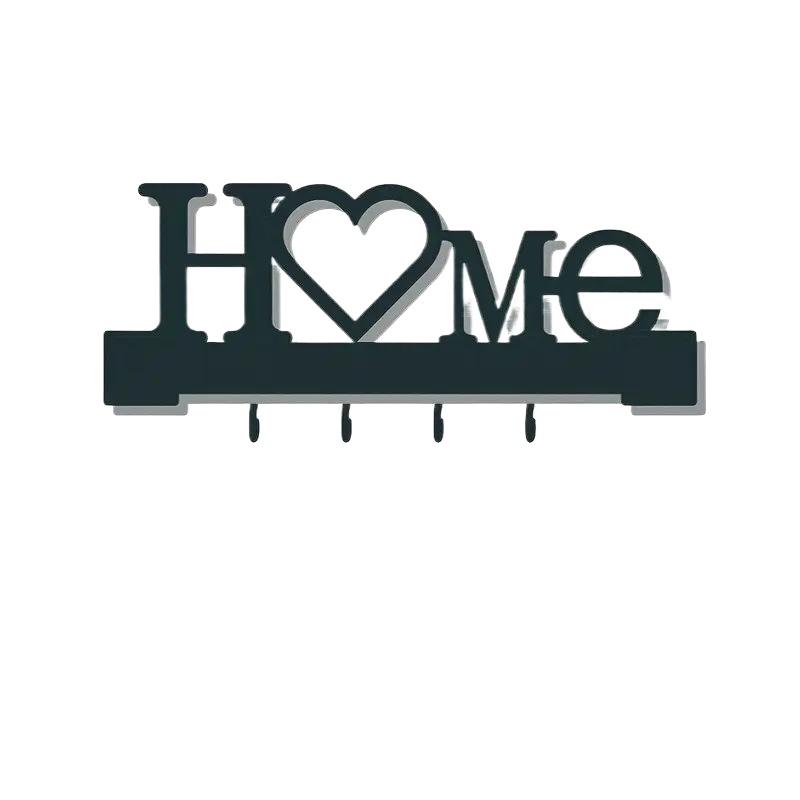 "Home Love" Shaped Key Holder With Hooks - No-Drill Wall Mount, Metal Organizer For Living Room Decor,Key Rack | Key Hanger Wall