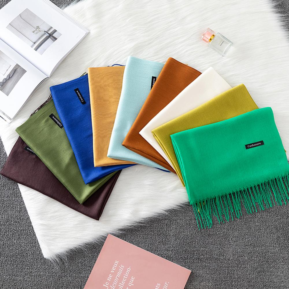 Luxury Soild Imitation Cashmere Winter Warm Women Scarf Long Shawl and Wraps Hijab Store Pashmina Female Foulard Head Scarves