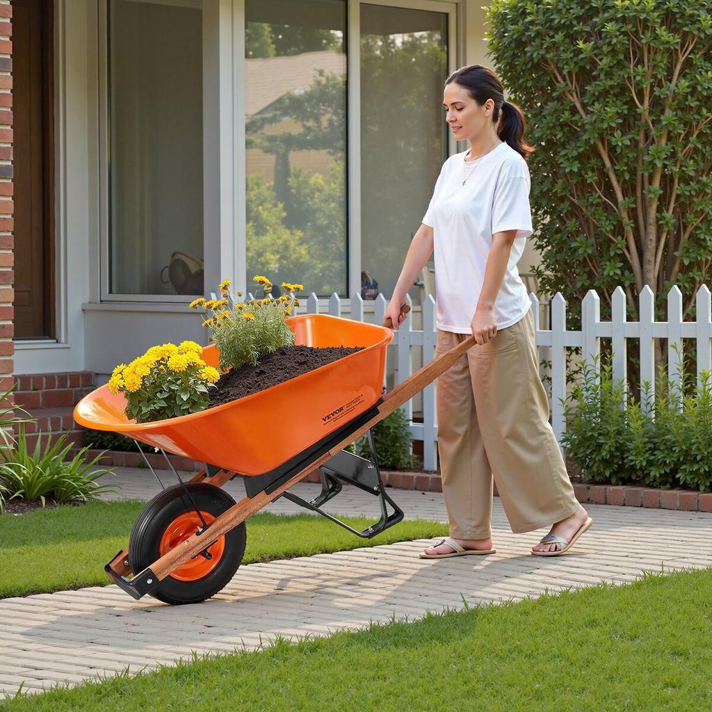 Wheelbarrow Cart One Wheel 6 Cu Ft Garden Dump Cart 330 lbs Utility Cart