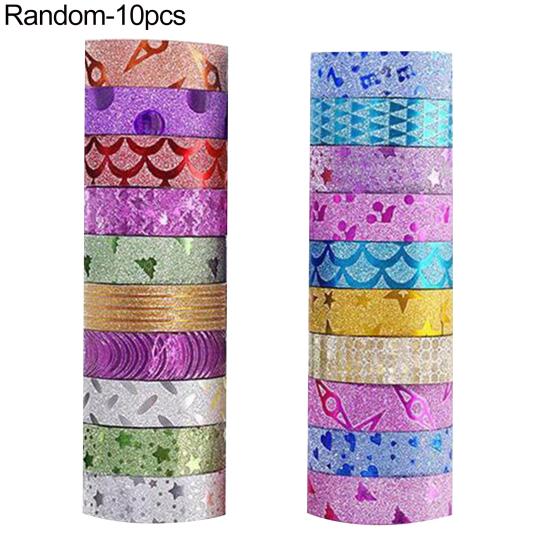 10 Rolls Glitter Washi Tapes No Trace Color Masking Tapes DIY Nail Art Stationery Scrapbooking Decoration Adhesive Tapes School Supplies