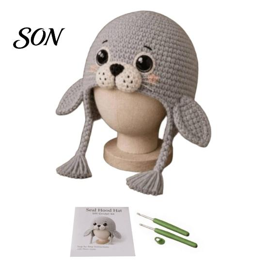 Soft Yarn for Hat Making Animal Hood Crochet Kit, DIY Earflap Project Weekend Cute Craft Kit Beginners, Handmade Winter Headwear Complete