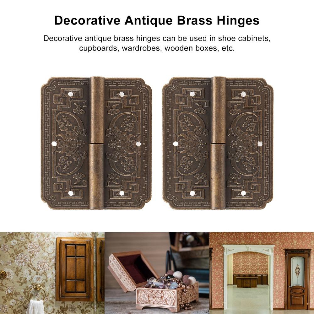 2pcs Decorative Antique Brass Hinges Vintage Cupboard Door Hinges Butt Hinges  Kitchen Cabinet