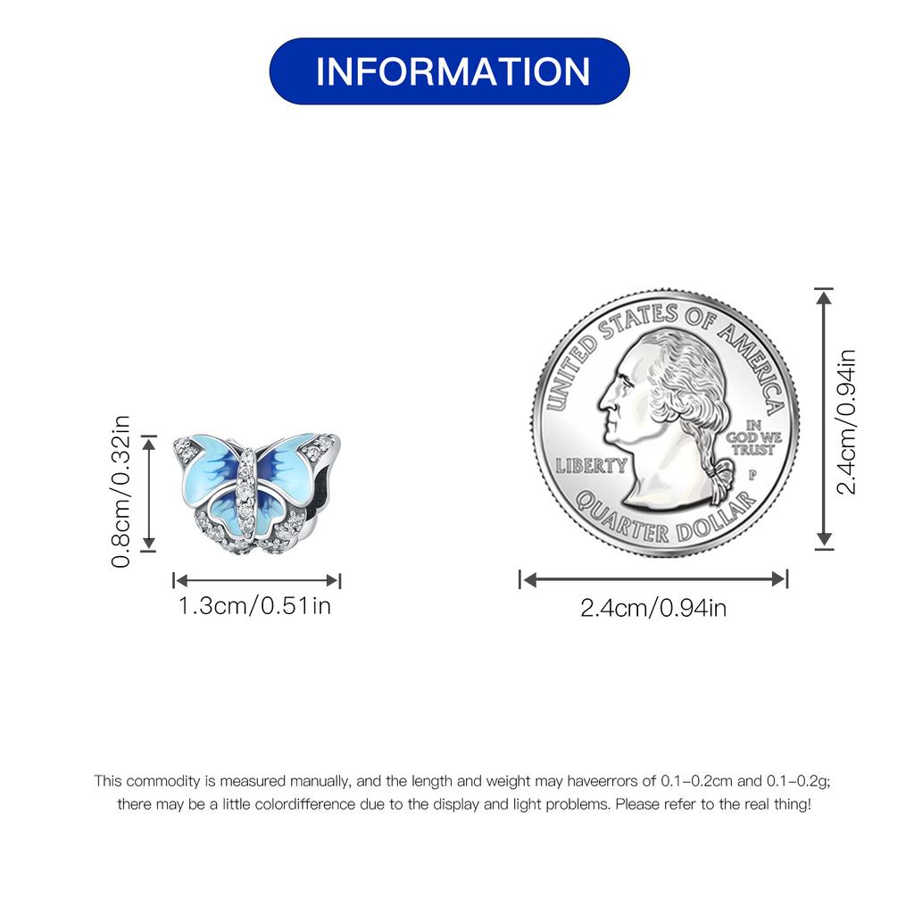 Beads Copper Charms Original Glued Blue Butterfly Animal Beads Fit Bracelet Jewelry Diy Women Fine Gift Accessory